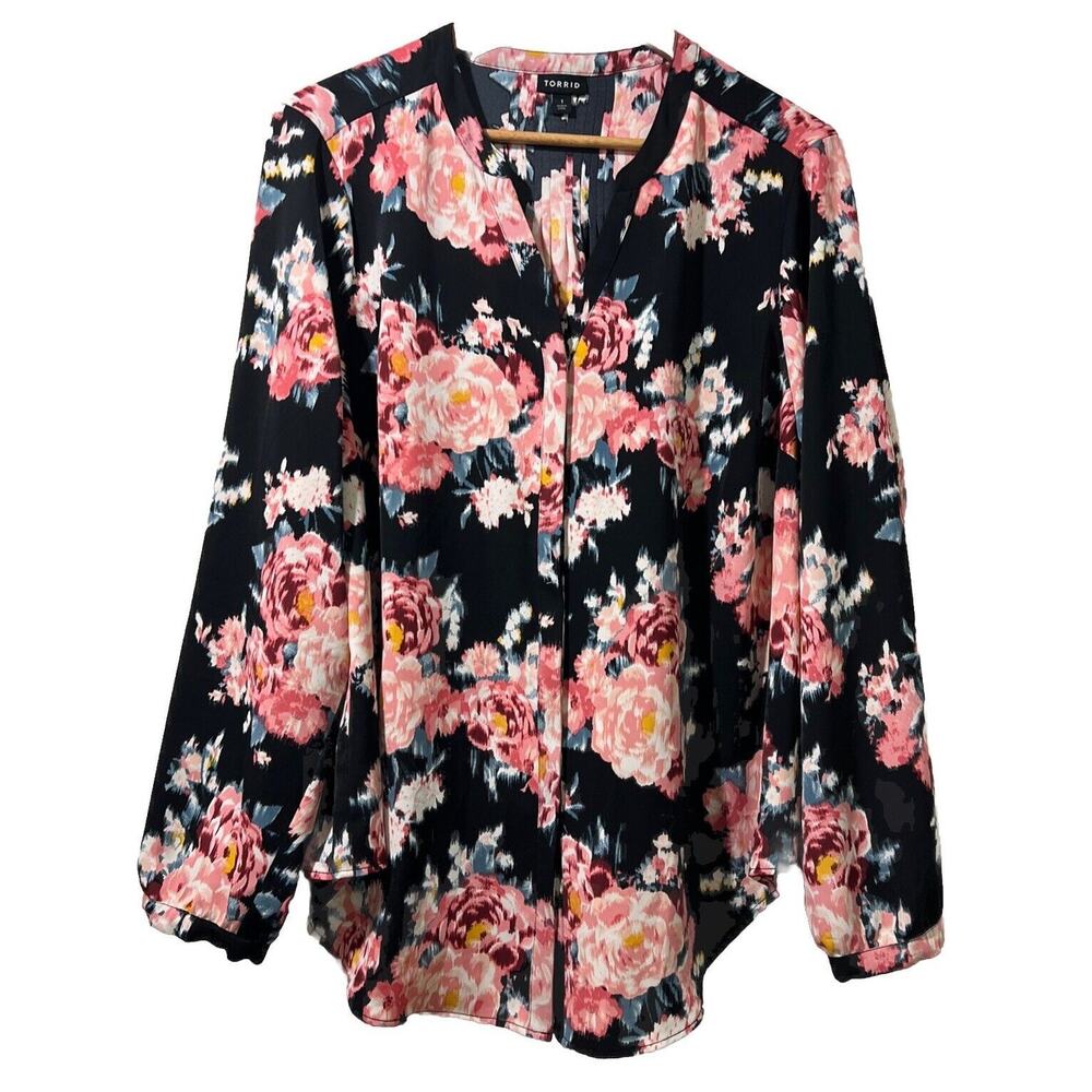 Torrid Women's Plus Size 1 14 16 Blouse Top Long Sleeve Multicolor Floral Silky